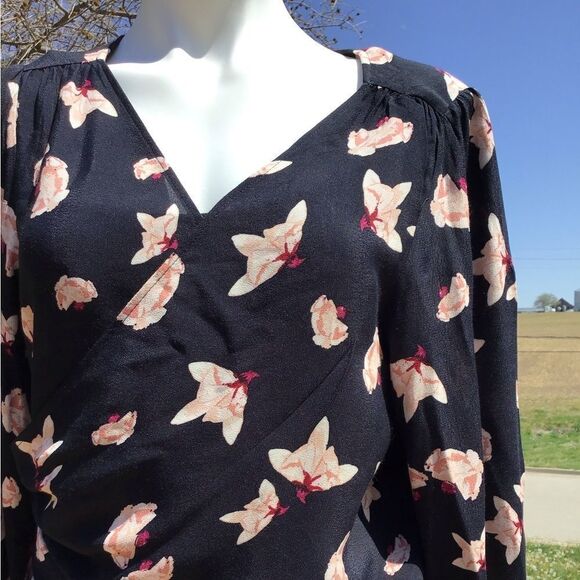 ba&sh Koxie Floral Print Long Sleeve V-Neck Wrap Top Black New Size Large (8) - Picture 7 of 8